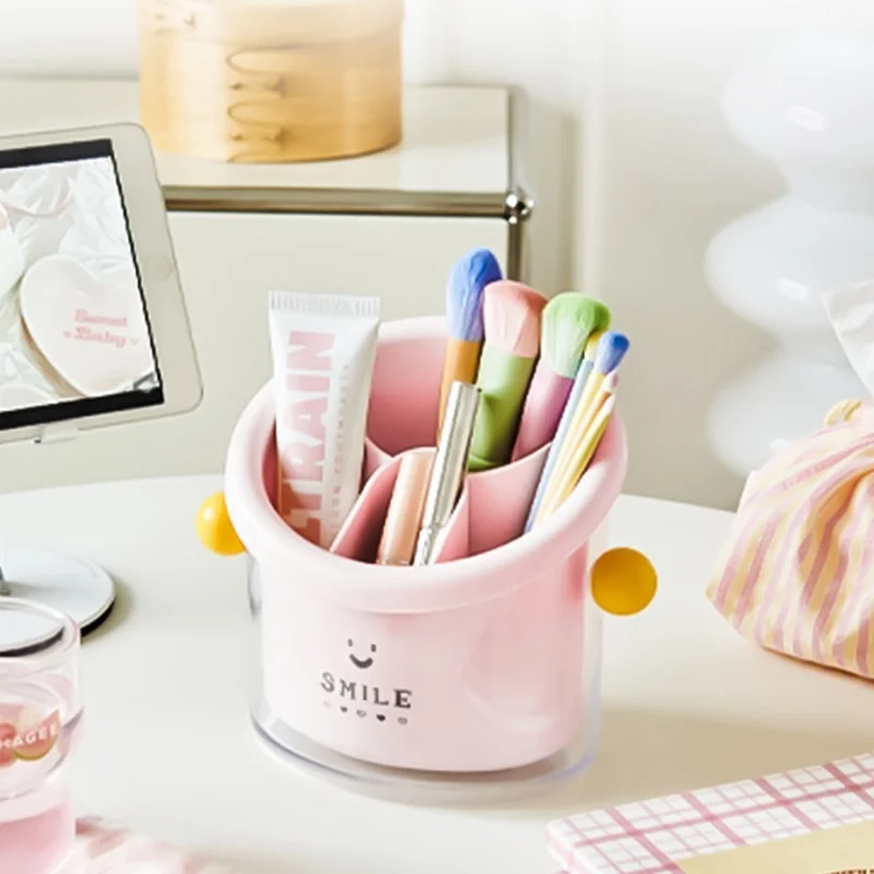 Cute Smile Multi Compartment Pen Holder Tiered Divided Desk Organizer For Stationery Cosmetic Office Bathroom Storage