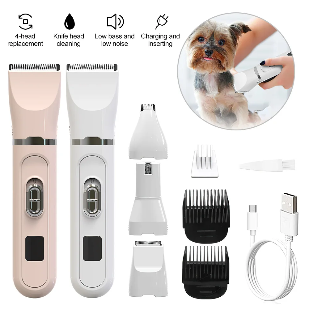 Professional 4 in 1 Pet Hair Clipper Electric Shaver Trimmer Kit Rechargeable Dog Haircut Nail Grinder Grooming Cutting Machine