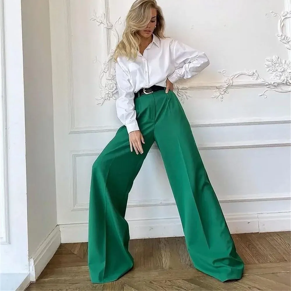 Ele Casual Women's Slim Pants High Waist Straight Leg Pants Versatile Long Trousers for Spring Autumn Polyester Material