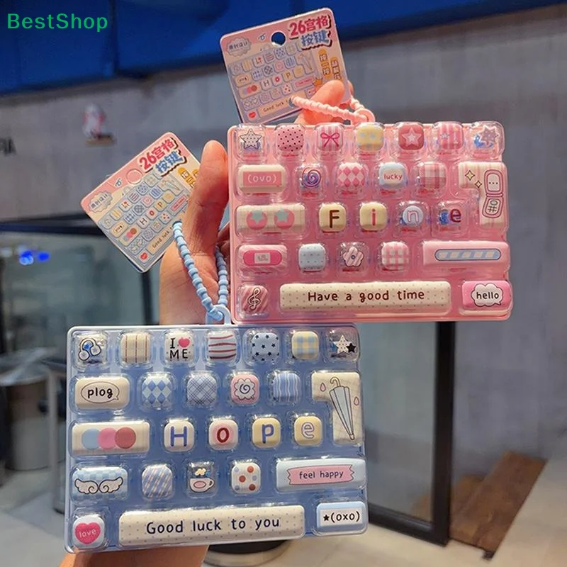 〔Z〕Keyboard Shape Fidget Squeeze Toy With Colorful Cartoon Patterns Perfect For Backpack Charms Kids Gifts Daily Stress Relief