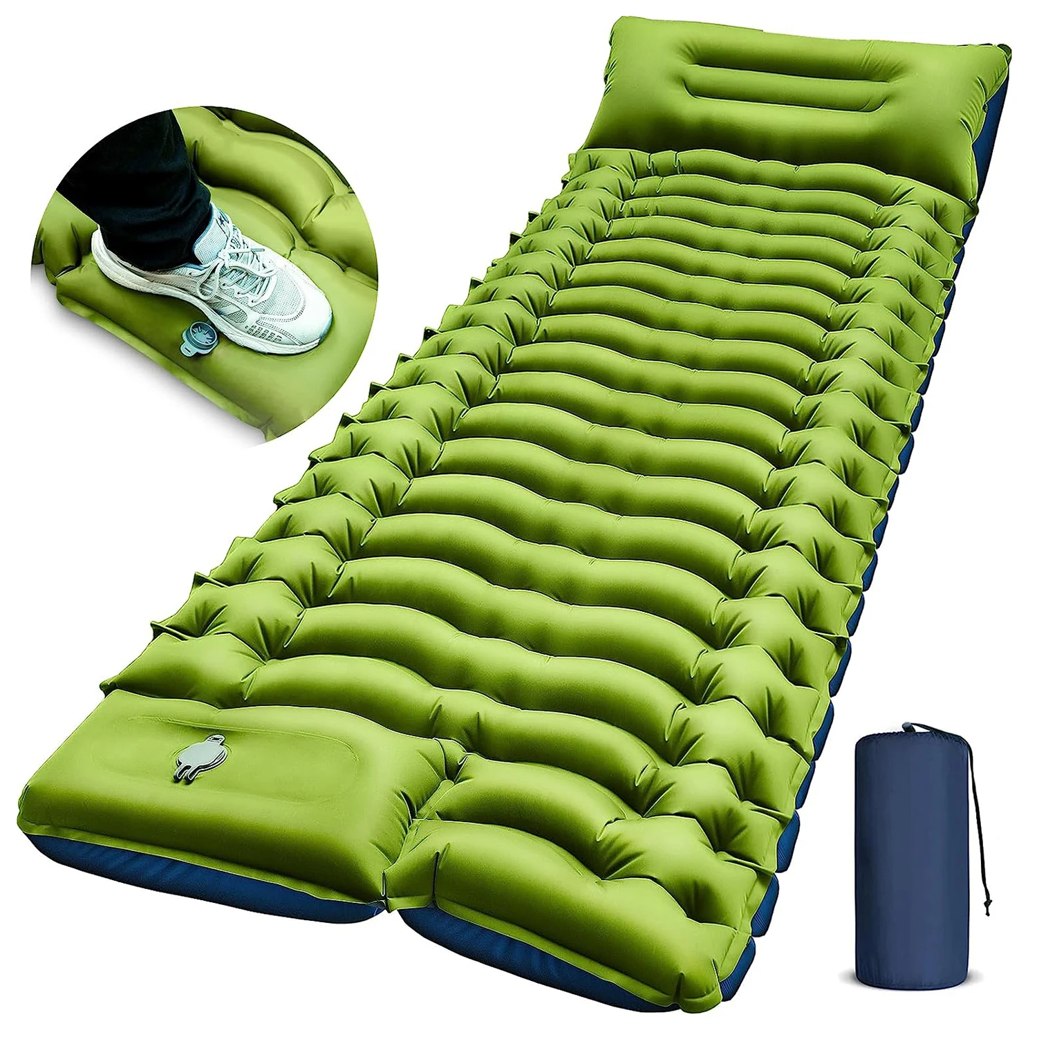 Colchoneta Hinchable Ultraligera para Camping con Almohada y Bomba de Pie Integrada, Esterilla para Senderismo Mochilero Tienda de Campaña