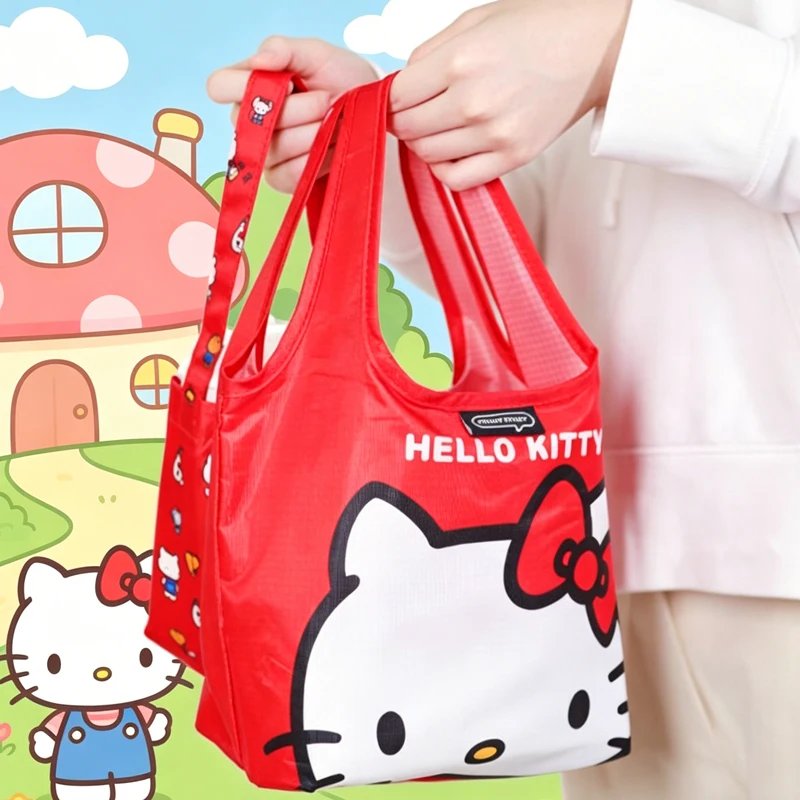 Hello Kittys Lunch Box Bag Cosmetic Bag Cute Fold Portable Anime Drinks Milk Tea Cup Set Multifunctional Lunch Pack