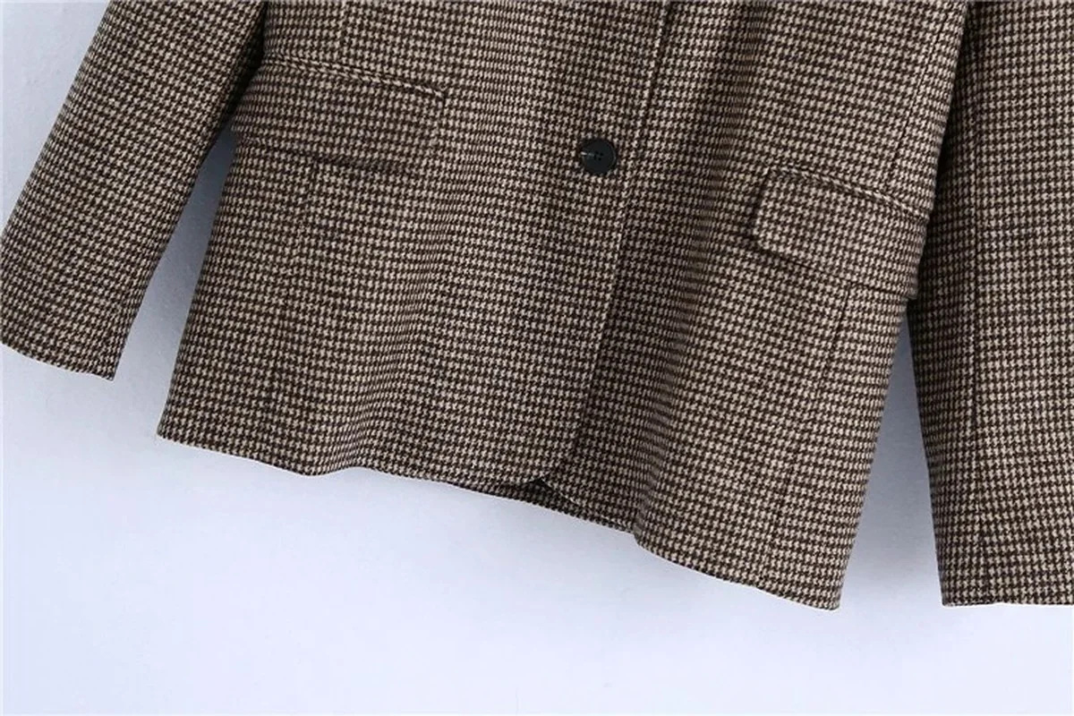 British Style Houndstooth Blazer 2024 Women Vintage Solid Colors Single Breasted Casual Office Blazer Suit Work Formal Clothing