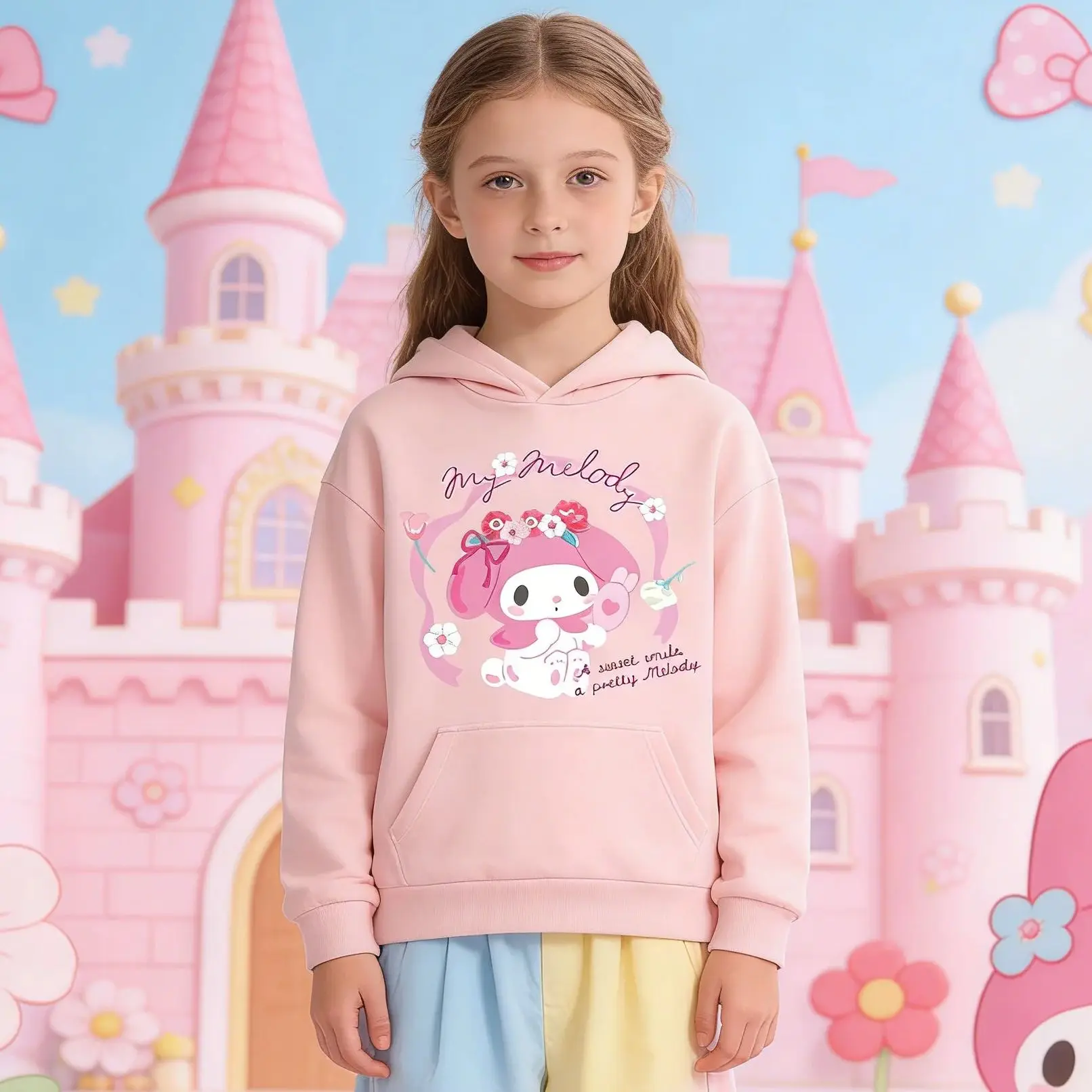 

Розовая толстовка Sanrio My Melody для женщин и детей, свободная одежда в стиле аниме, мужская толстовка оверсайз, толстовки для родителей и детей, для взрослых и детей.