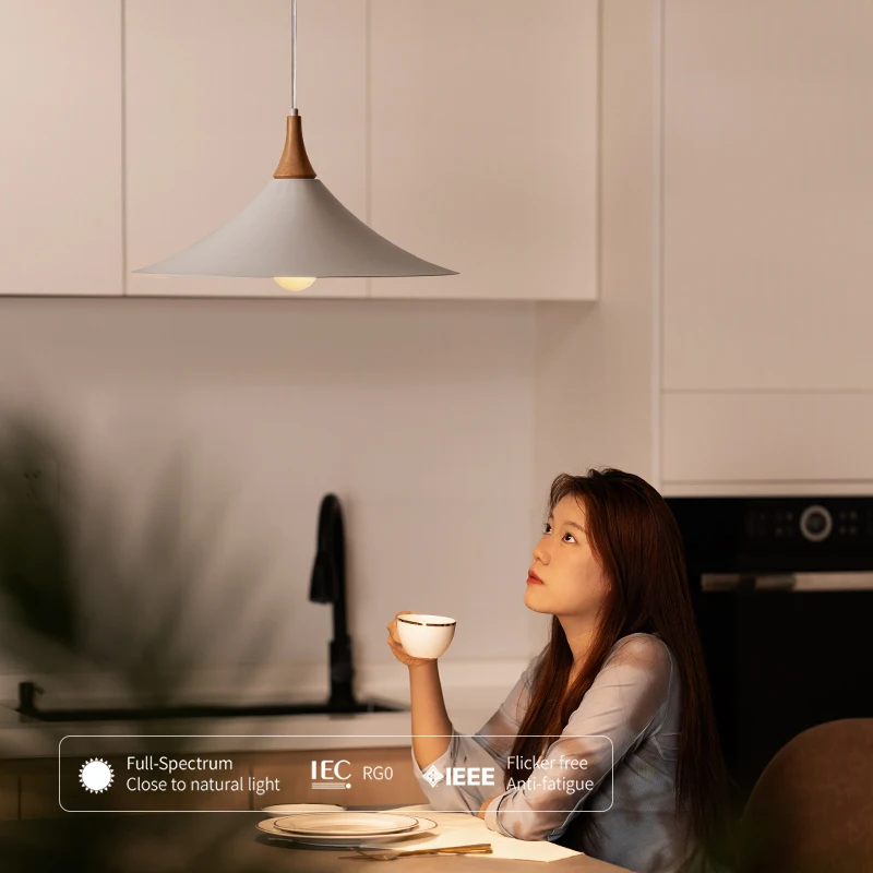 Aisilan Simple LED Pendant Light Hanging Light Triangle Wood E27 Bulb for Dining Kitchen Room Office Bar Island Chandelier