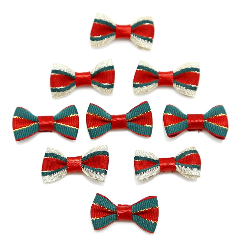 20 piezas lazos de cinta de satén de Navidad hechos a mano DIY envoltura de regalo decoración arco artesanía Feliz Navidad accesorio para el cabello Navidad Año Nuevo Navidad