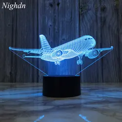 Luz nocturna de avión 3d para niños, decoración de Lámpara de Mesa táctil enchufable por Usb, mesita de noche, regalos de cumpleaños y Navidad