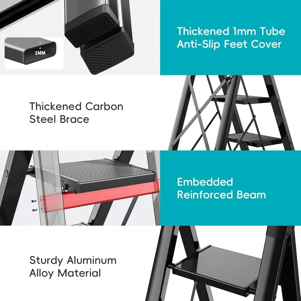 Escalera de 6 escalones, taburete plegable de aluminio con Pedal antideslizante robusto y ancho, Stepladder ligero portátil con conveniente