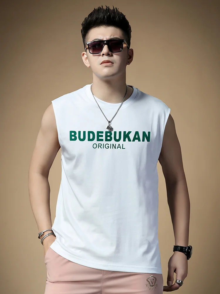 

Summer New Men's Tank Top Letter Print Loose oulder Svel round Ne ort Sve Trendy Brand Cotton Polyester Blend