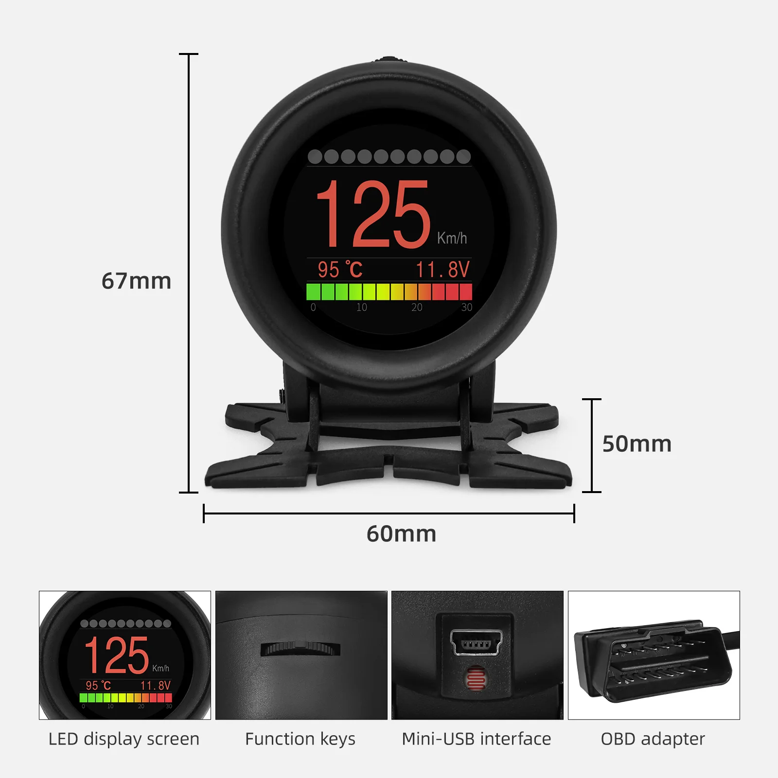 Car OBD Speedometer Head Up Display On-board Computer Digital Meter Mileage Water Temp Oil Pressure Time Distance Speed Gauge