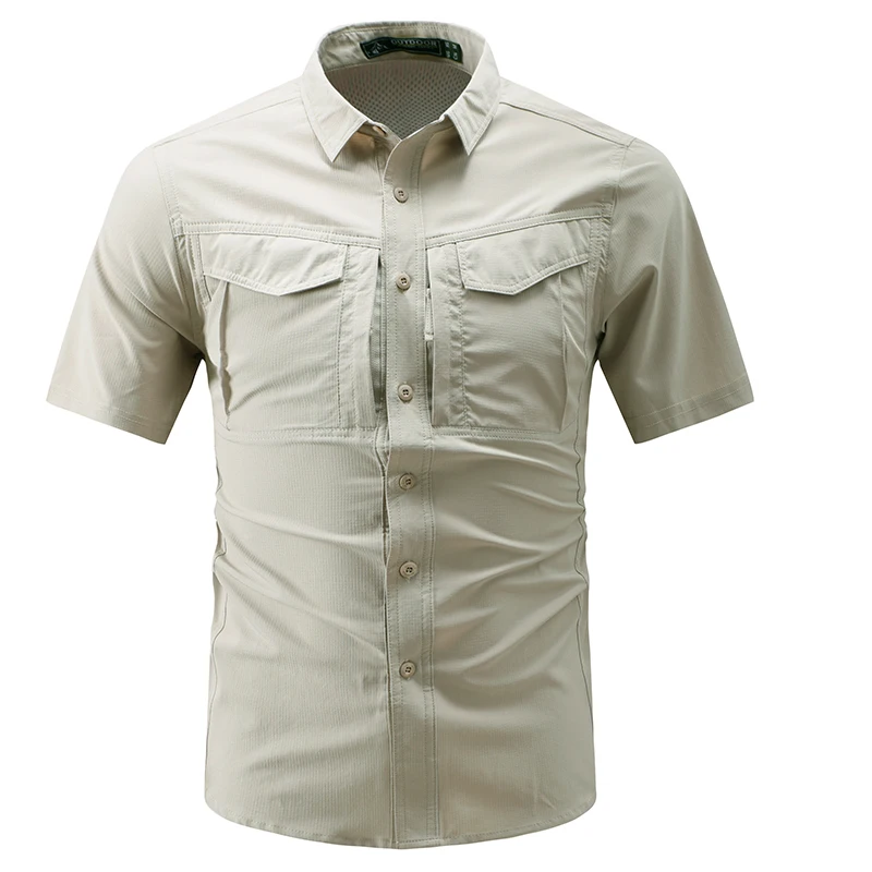 Men's Tactical Short Sleeve Shirt Men Work Cargo Shirts with Zipper Pocket Outdoor Breathable Quick Dry Hiking Fishing Shirts view 4