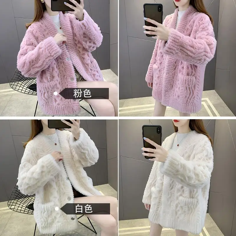 Mantel bulu asli wanita jaket musim dingin kebesaran wanita longgar V-neck campuran Streetwear wol alami kualitas tinggi pakaian luar G151