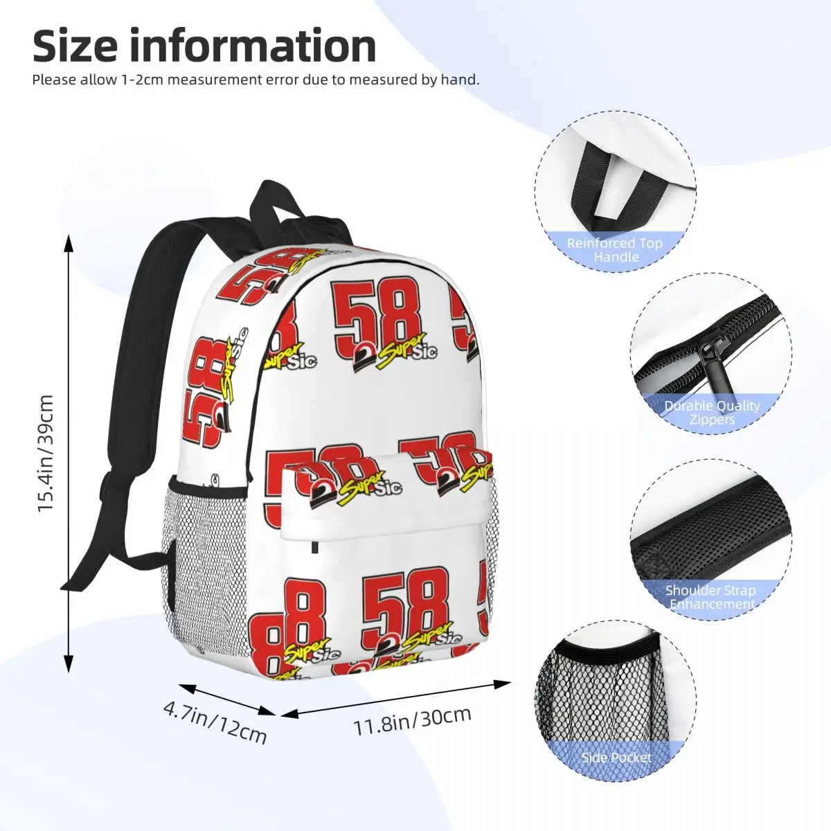 Marco Simoncelli 58 Super Sic Backpack Student Boys Girls BookBag Men Women School Bag Computer Shoulder Bags