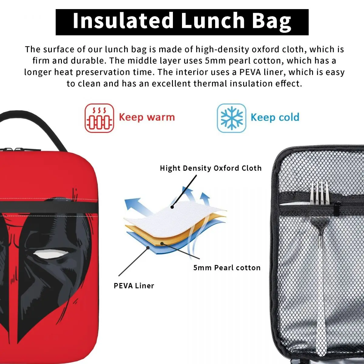 Deadpool isolierte Lunch Bag große Mahlzeit Container Kühltasche Tote Lunchbox College Outdoor Girl Boy