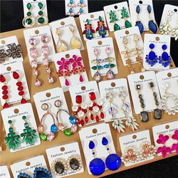 10/20Pairs/Lot Colored Large Zircon Inlay 925 Silver Needle Copper Women's Earrings Fashion Elegant Mixed Styles Earring Jewelry