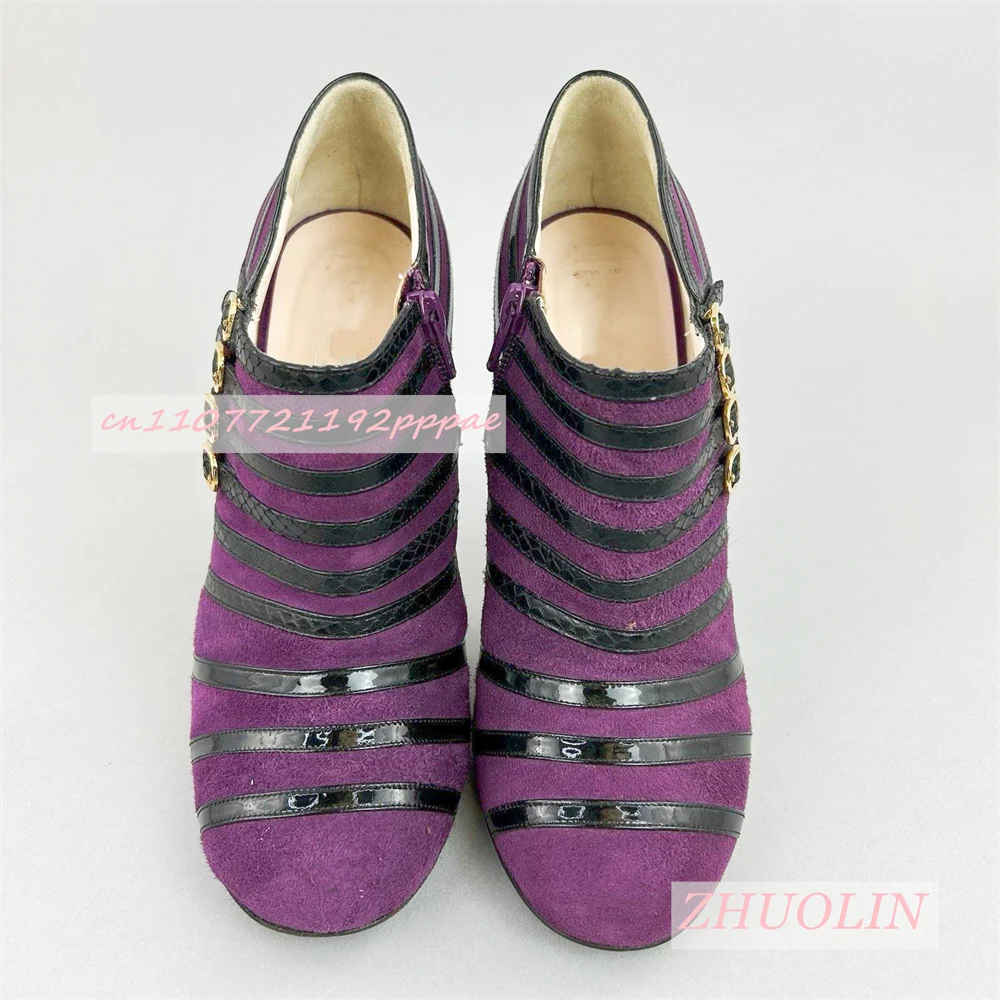 Nowe Wiosenne Fioletowe Zamszowe Botki Damskie Niskie Szpilki Casualowe Modne Buty na Imprezę z Paskiem na Klamrę Klapki Rozmiar 46