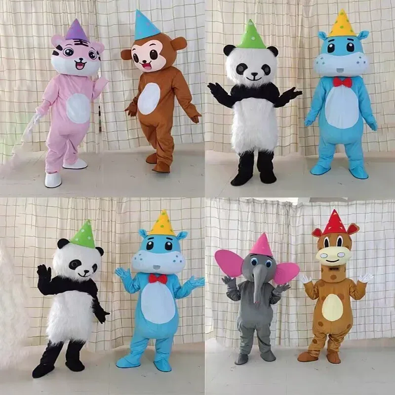 Christmas Animal Cosplay Mascot Costumes Giraffe Monkey Elephant Panda Hippo Lion Tiger Festival Mascot Performance Suit