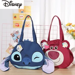 Disney-bolsa de ombro de pelúcia genuína para mulheres, urso morango, ponto, alta capacidade, sacola de compras de estudante, 2023