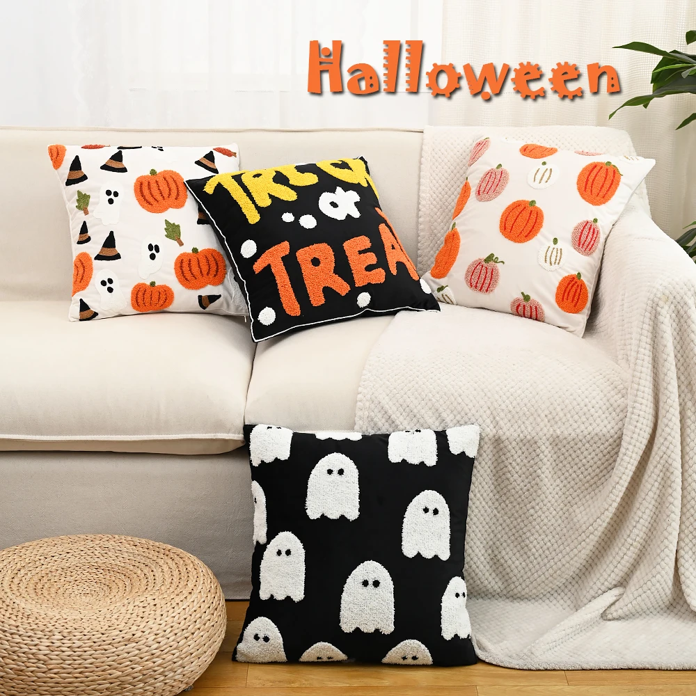 BUYNOW 1PC Halloween Elements Embroidered Cushion Cover Without Filler Bohemian Pastoral Style Cushion Cover Sofa Bed Home Decor