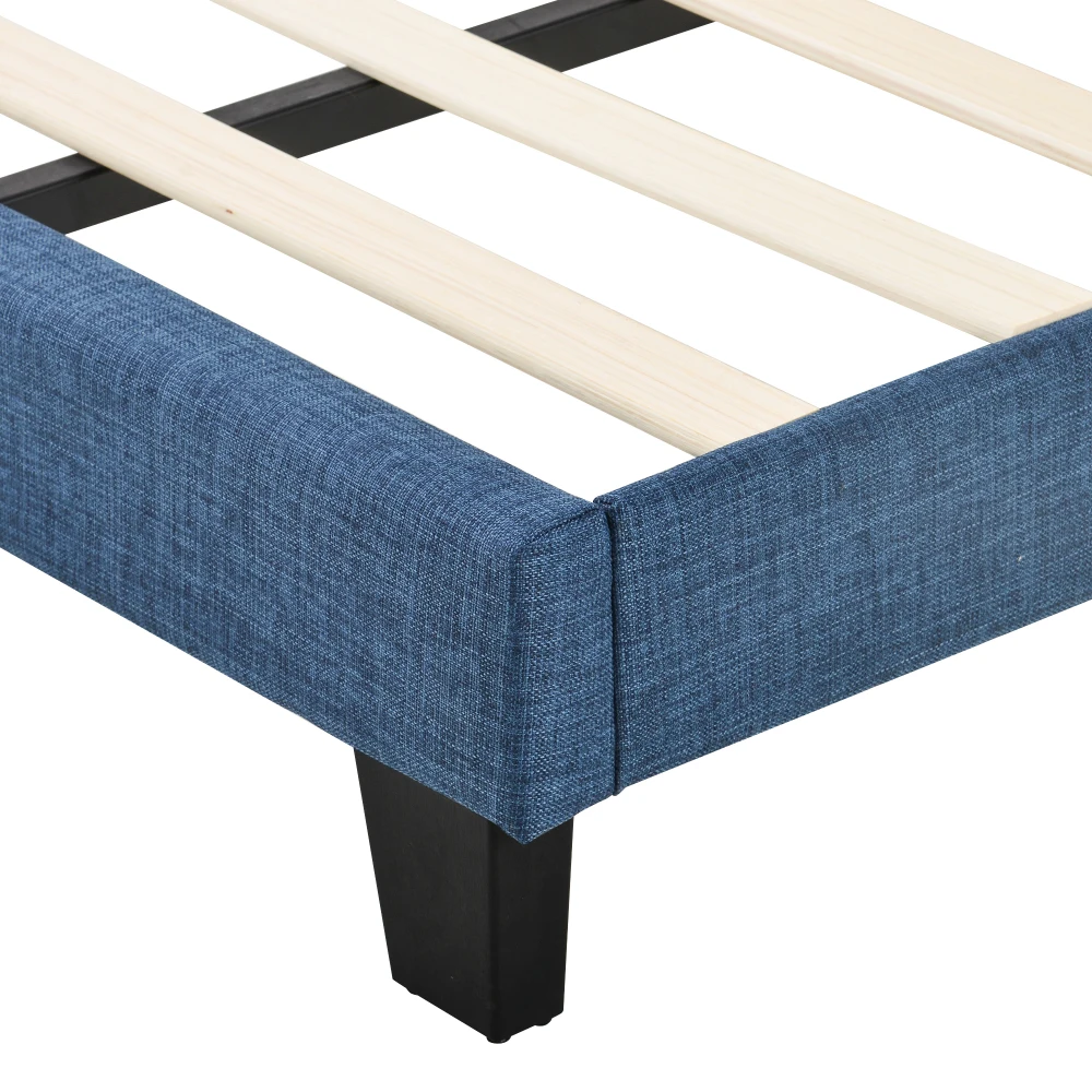PINGGO Modernes Gepolstertes Einzelbett 90x200cm Blaues Leinen Gepolstertes Kopfteil Schiefergitter Mittlere Festigkeit Ohne Matratze – Detail 14