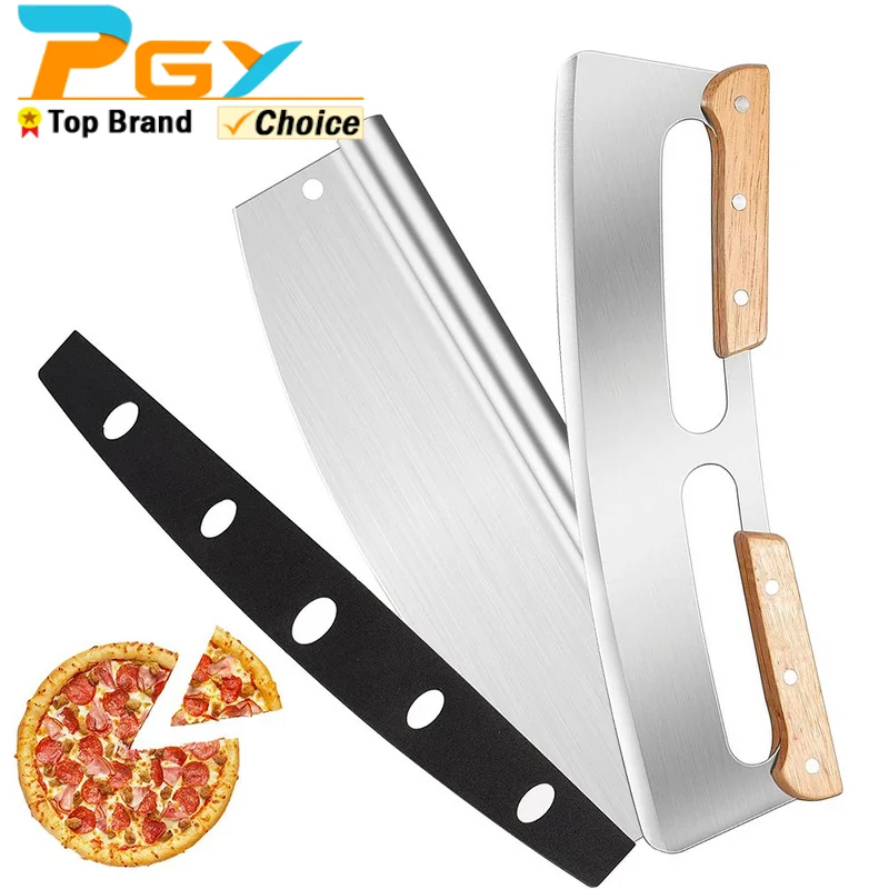 Cortador de Pizza grande de 14 pulgadas, hoja basculante afilada, cuchillo rebanador de Pizza de acero inoxidable con cubierta, accesorios de herramientas de cocina para Pizza