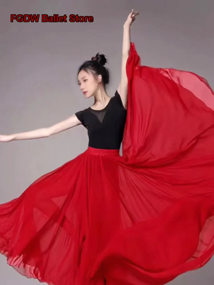 Classic Chiffon Big-Hem Skirt, Xinjiang Square Dance Long Skirt, 