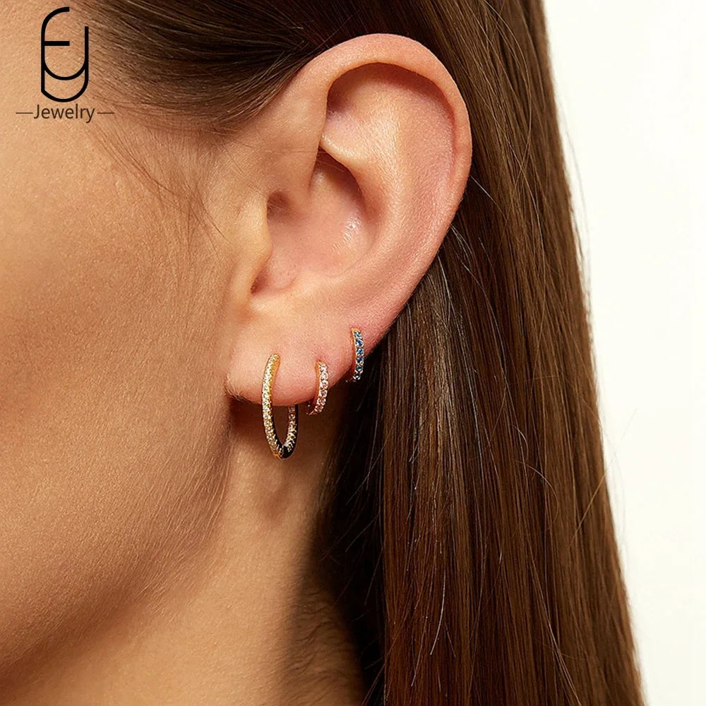 925 Sterling Silver Needle Colorful Crystal Small Hoop Earrings for Women Premium 18K Gold Earrings Hoop Party Luxury Jewelry