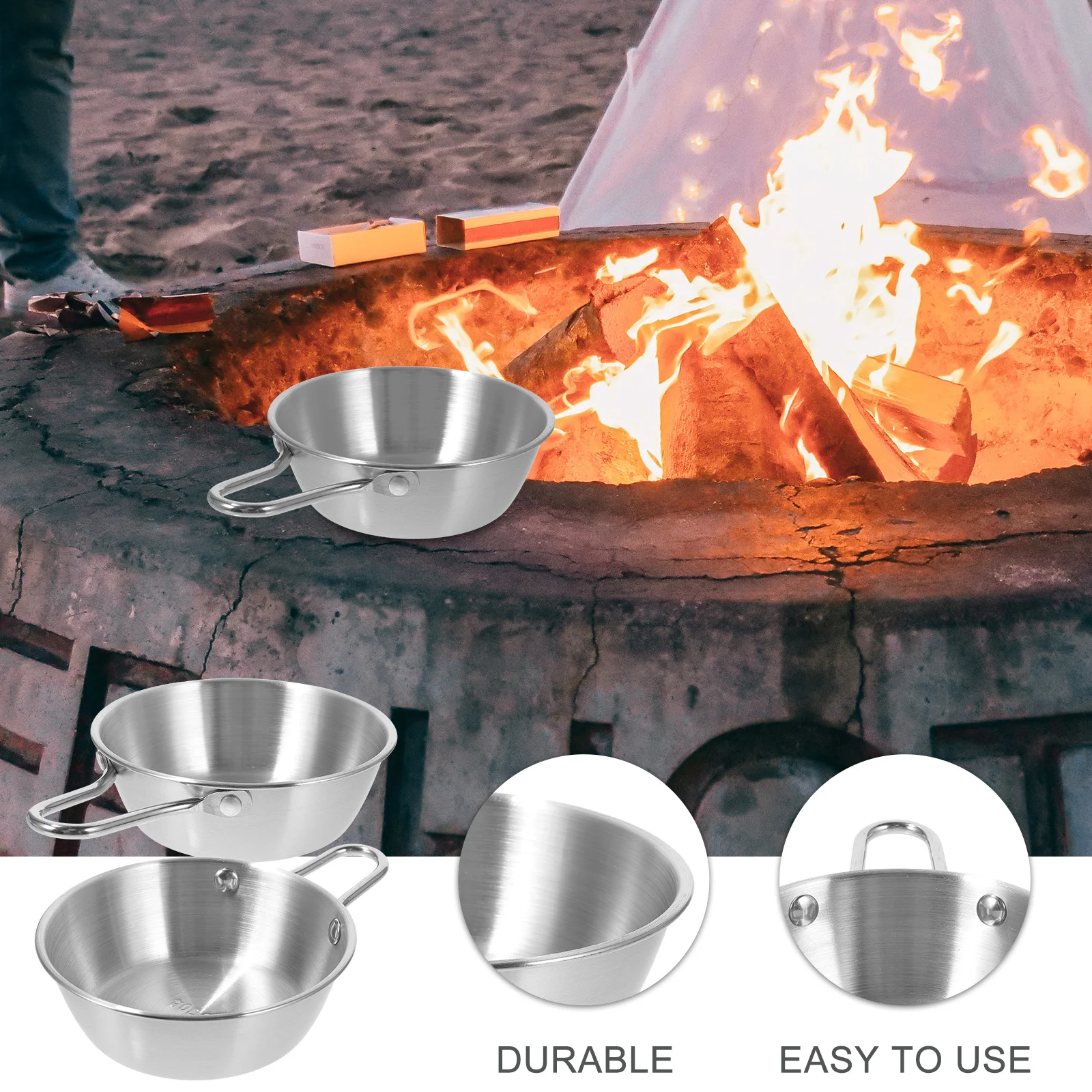 Cuencos de Picnic de acero inoxidable, cuencos de vino ligeros para acampar, para sopa al aire libre, bebidas Ramen, tazón Makgeolli reutilizable compacto, 2 uds.