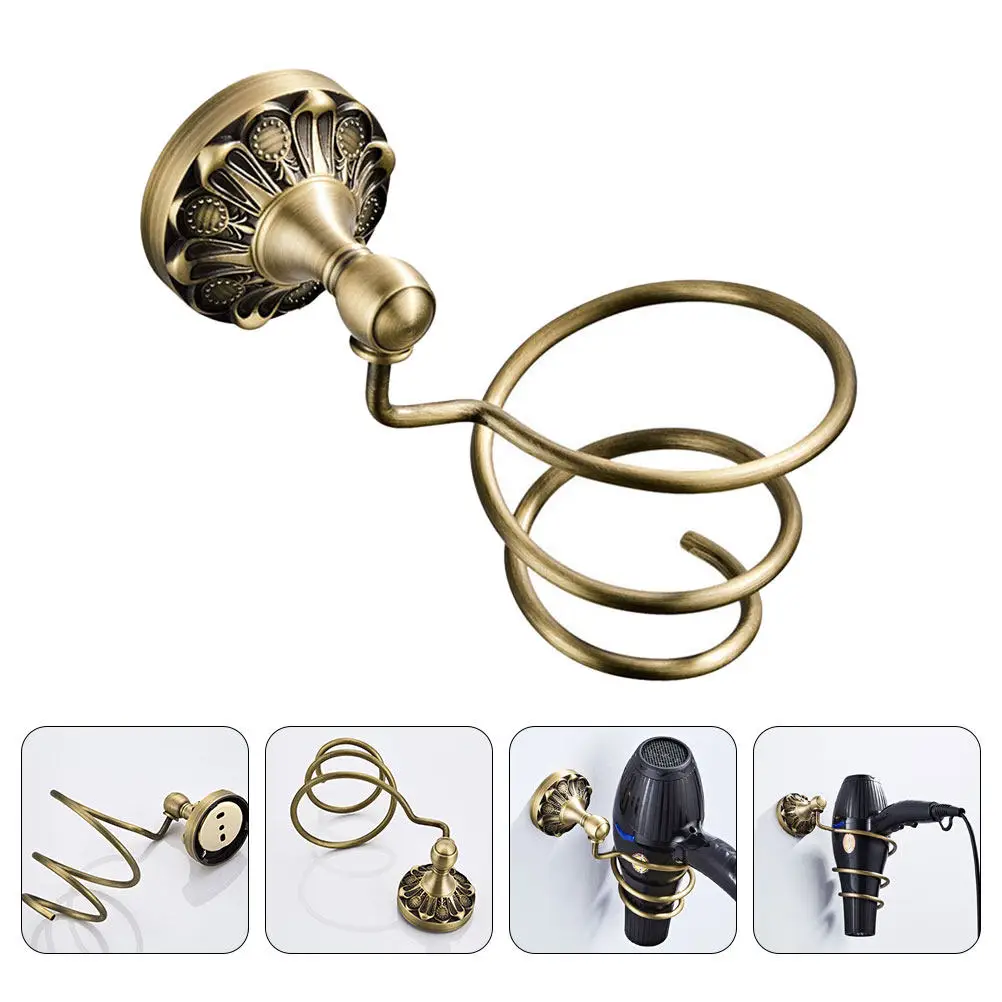 

Настенный медный держатель для фена в ванную комнату, комплект из 1 шт., для хранения фена, экономия места, современный органайзер для инструментов для укладки волос, полка