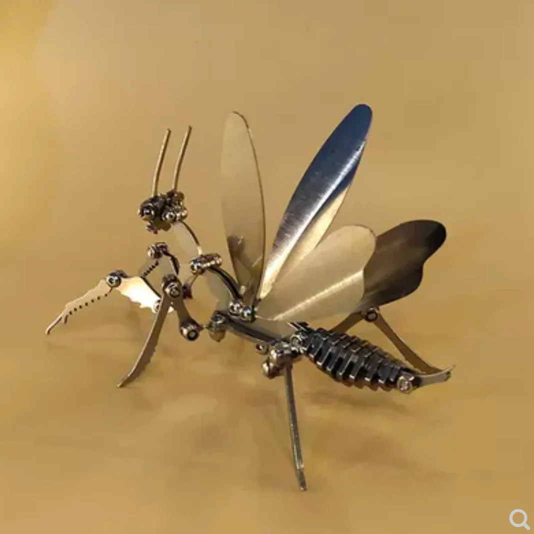 Stainless Steel Mantis Mechanical Insect DIY Assembled Model Kit Assembled Metal Crafts Gifts for Kids Adults - Finished Product