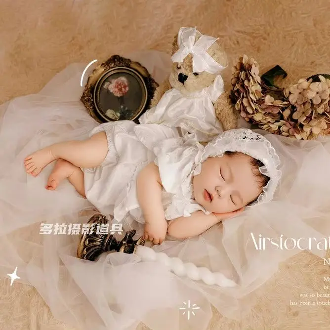 ❤️Newborn Photography Clothing Lace Hat+Jumpsuits+Doll 3Pcs/set Studio Baby Girl Photo Props Accessories Clothes Outfits