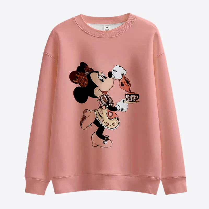 Fall New Disney Winnie the Pooh and Mickey Minnie Anime Women\'s Sweatshirt Crew Neck Loose Sweatshirt Fun Print Long Sleeve Top