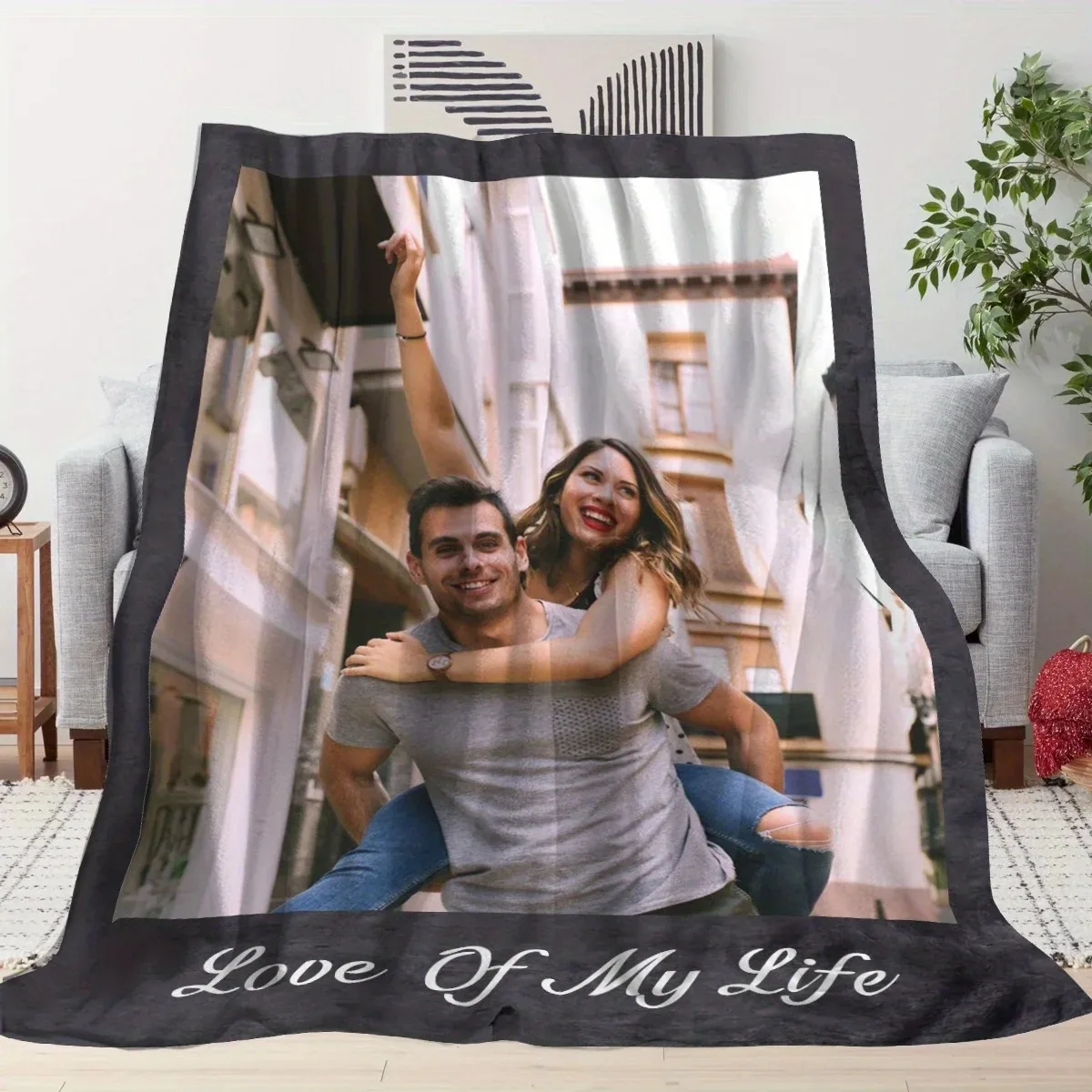 Customized Couple Photo Blanket Personalized Gift Suitable for Family Members Loved Ones Sofa Bed Office Car and Outdoor Trips