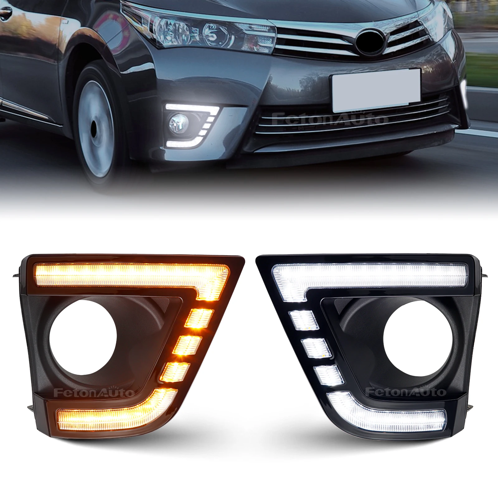 LED Car Daytime Running Light DRL White Amber Turn Signal Light For Toyota Corolla Altis  2014-2017