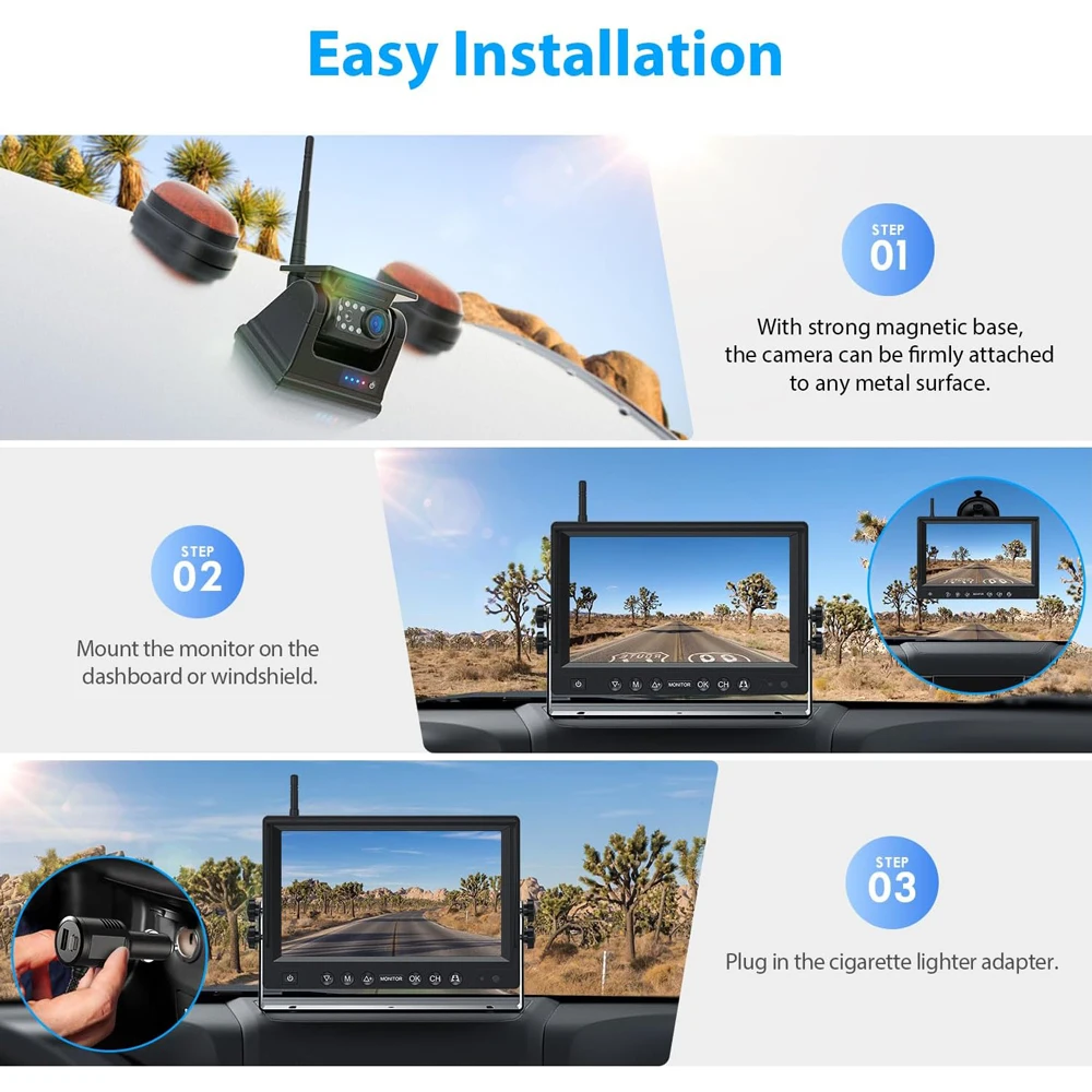 2 Magnetic Solar WIFI Backup Camera HD 1080P 9