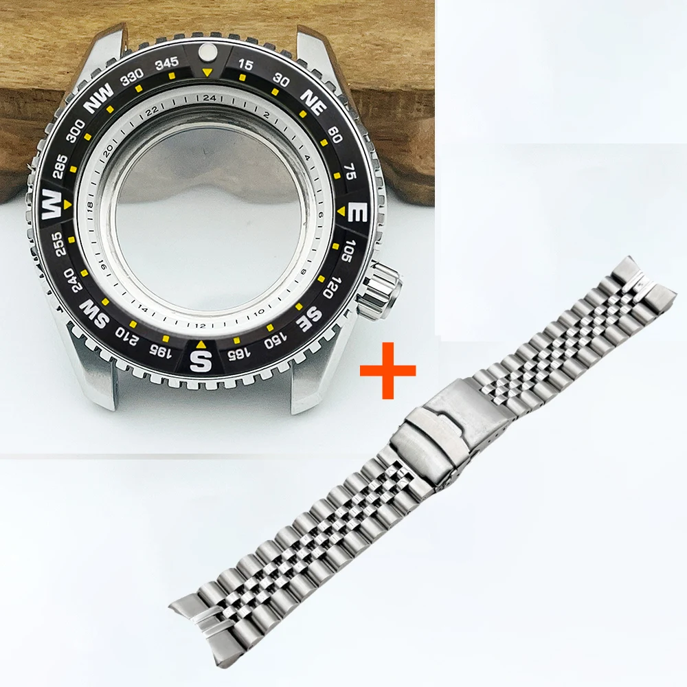 LX SNR025 SNR027 Watch Case and Strap Set Fit For NH34 NH35 NH36 Movement Sapphire crystal glass Watch Case With 22mm Bracelet