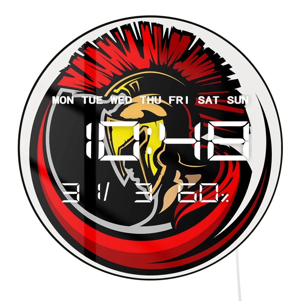 Trojan Spartan Warrior Electronic Wall Clock Large LED Display Digital Clock Timer with Calendar Date Temperature Auto Dimming