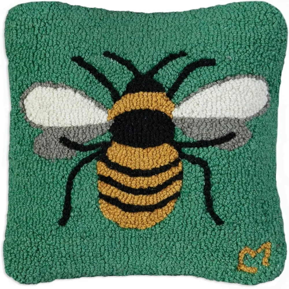 

Artist-Designed Honey Bee Hand-Hooked Wool Decorative Throw Pillow (14 in x 14 in) Farm & Garden Pillow for Couches & Beds