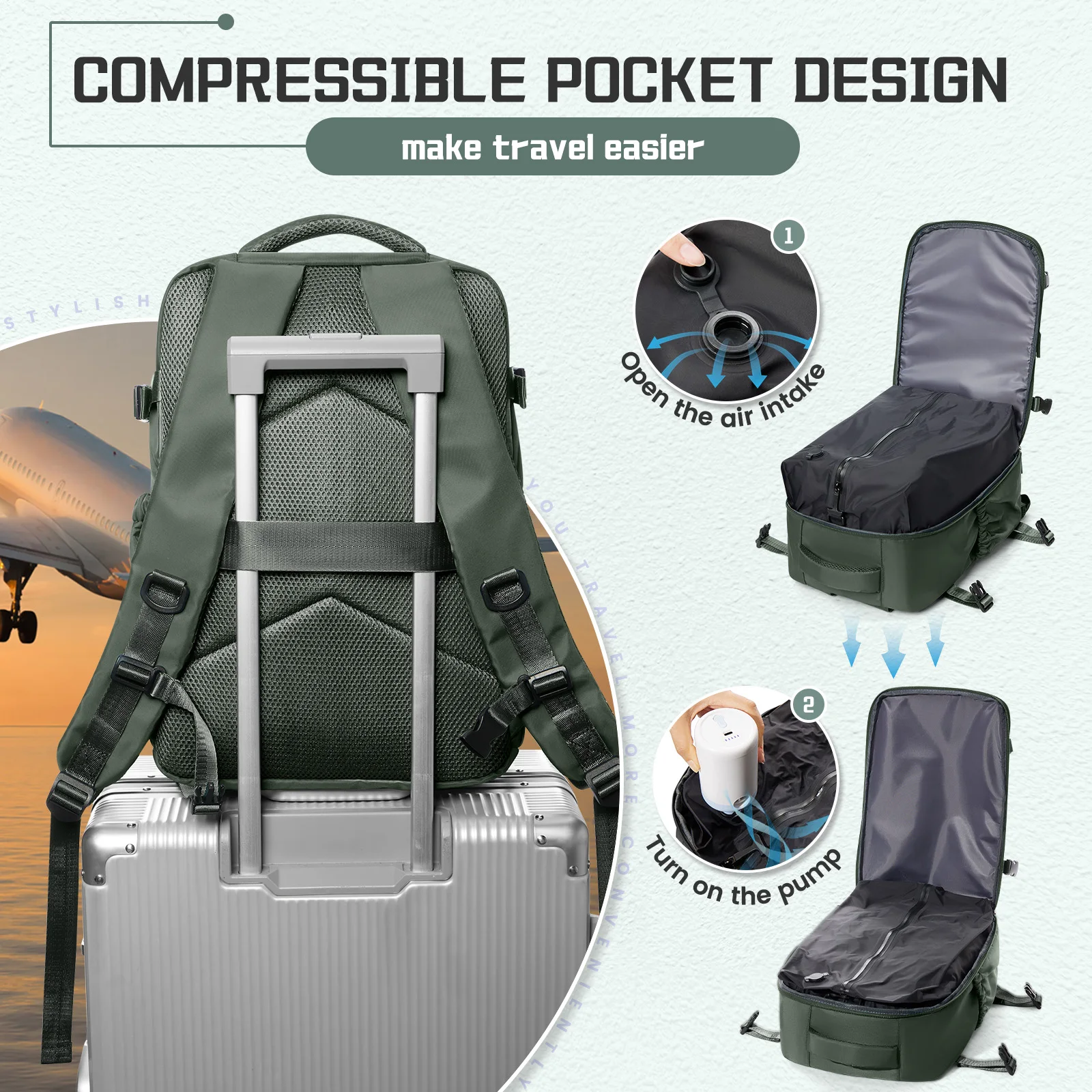 Travel Backpack Men Laptop Backpack Vacuum Compression Backpack Business Large Capacity School Backpack Expand Outdoor Backpack