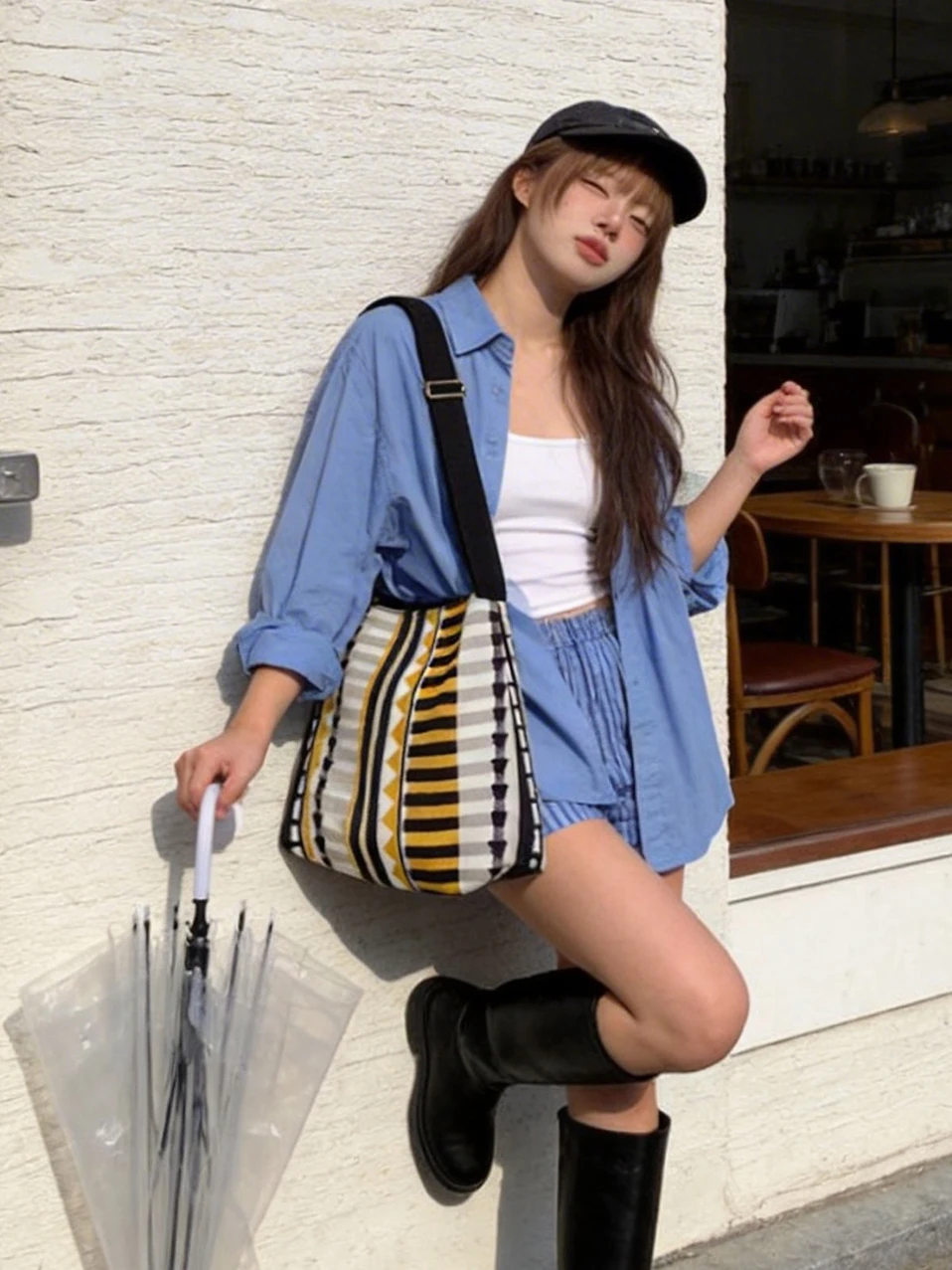 Large Capacity  Pattern Canvas Hobo Tote Bag Mr.  Original Wacky  Grid Print Slant Crossbody Bag Single Shoulder Tra...