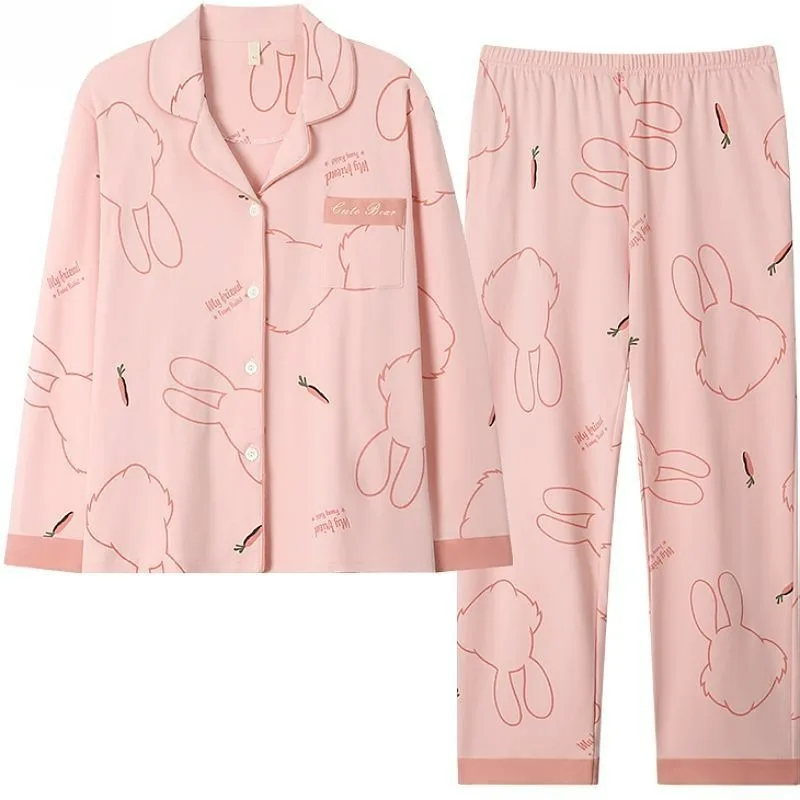 Pyjama en pur coton à manches longues pour femme, vêtements d'intérieur décontractés, vêtements de nuit confortables, vêtements de nuit simples, haut de gamme, grande taille, printemps, automne, 2024