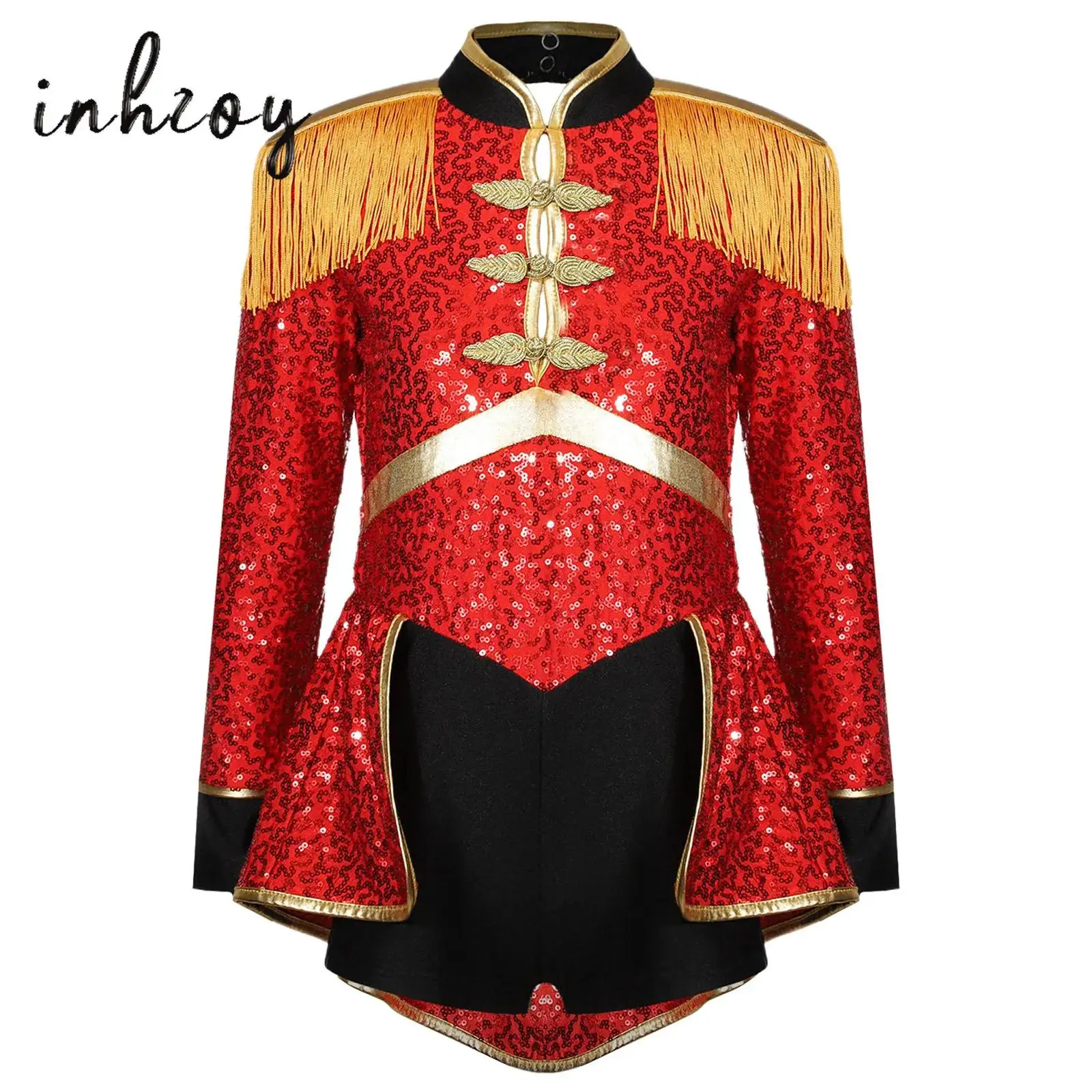 

Kids Girls Circus Ringmaster Costume Long Sleeve Shiny Sequins Dress Jumpsuit Halloween Fancy Cosplay Outfits Ballet Dancewear