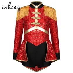 Kids Girls Circus Ringmaster Costume Long Sleeve Shiny Sequins Dress Jumpsuit Halloween Fancy Cosplay Outfits Ballet Dancewear