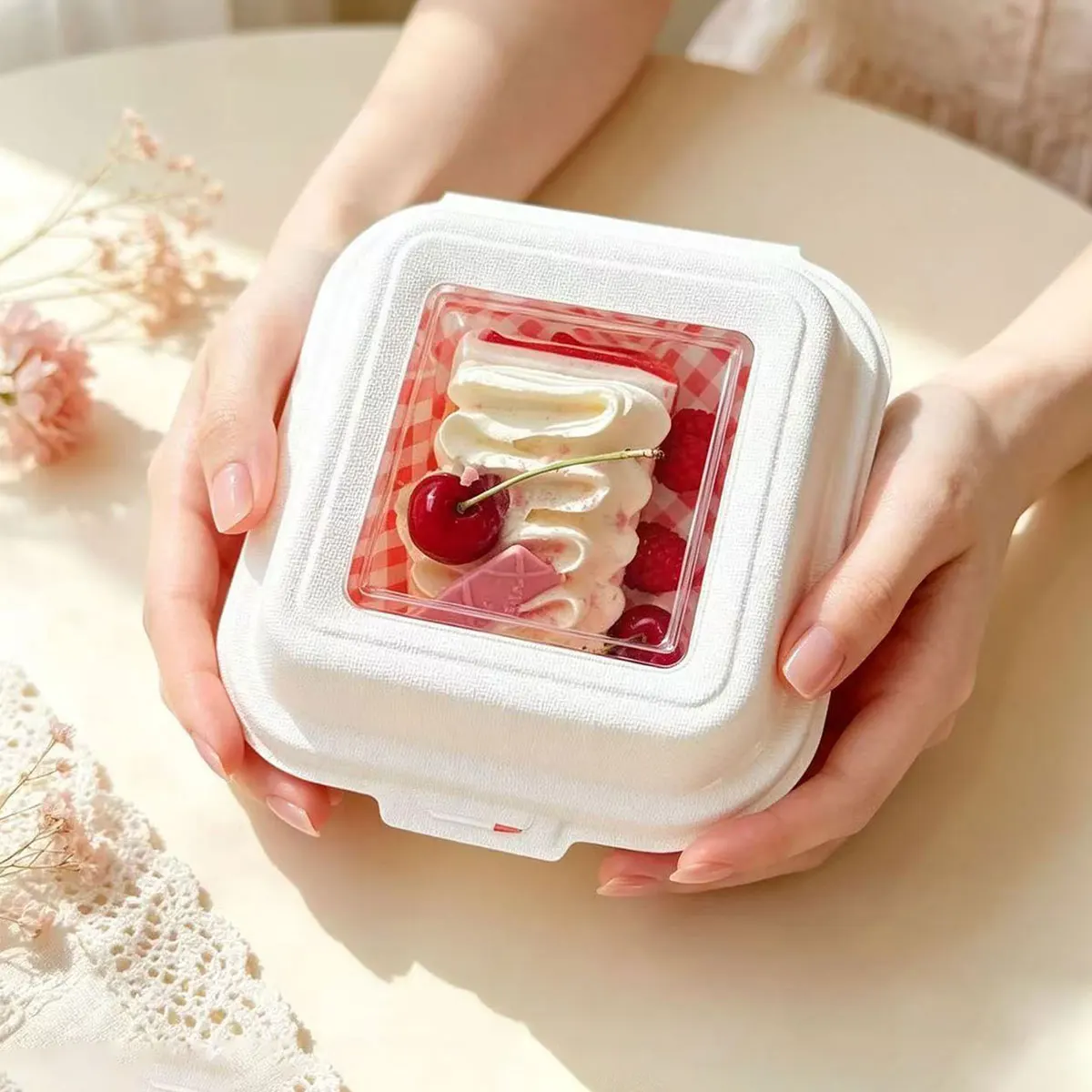Windowed Tiramisu Packaging Box, Bento Cake Box, Mousse Slice Dessert, Baked Goods, Pastry, Divided Packaging Box, 20Pcs
