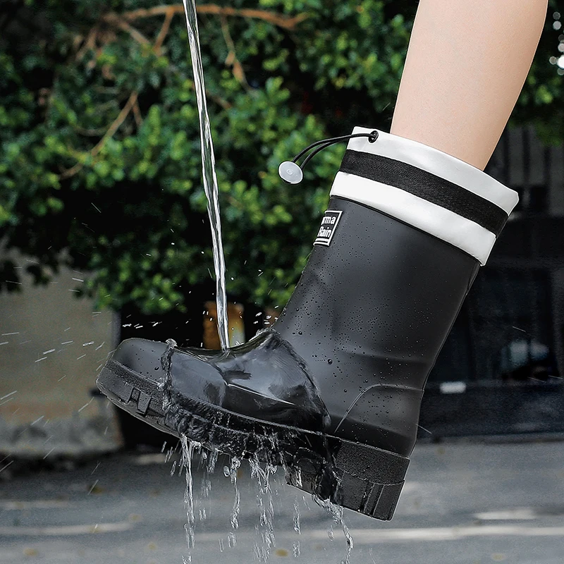 2026 New Women's Waterproof Drawstring Rain Boots, Fashion Outdoor Integrated Water Shoes, Non‑Slip Soft Sole Work Rubber Boots