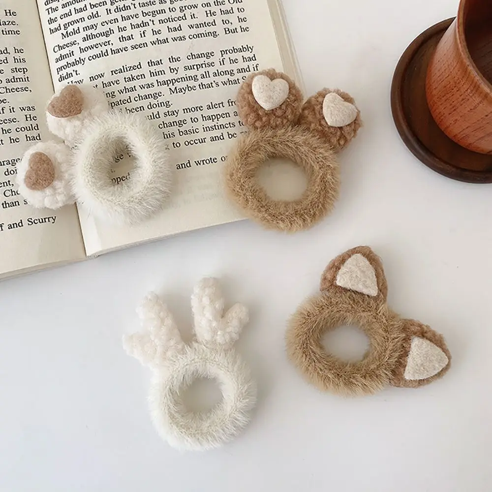 

For Girls Hair Ties Antlers Plush Female Women Hair Ring Cat Ears Scrunchies Korean Style Hair Rope Christmas Ponytail Holder
