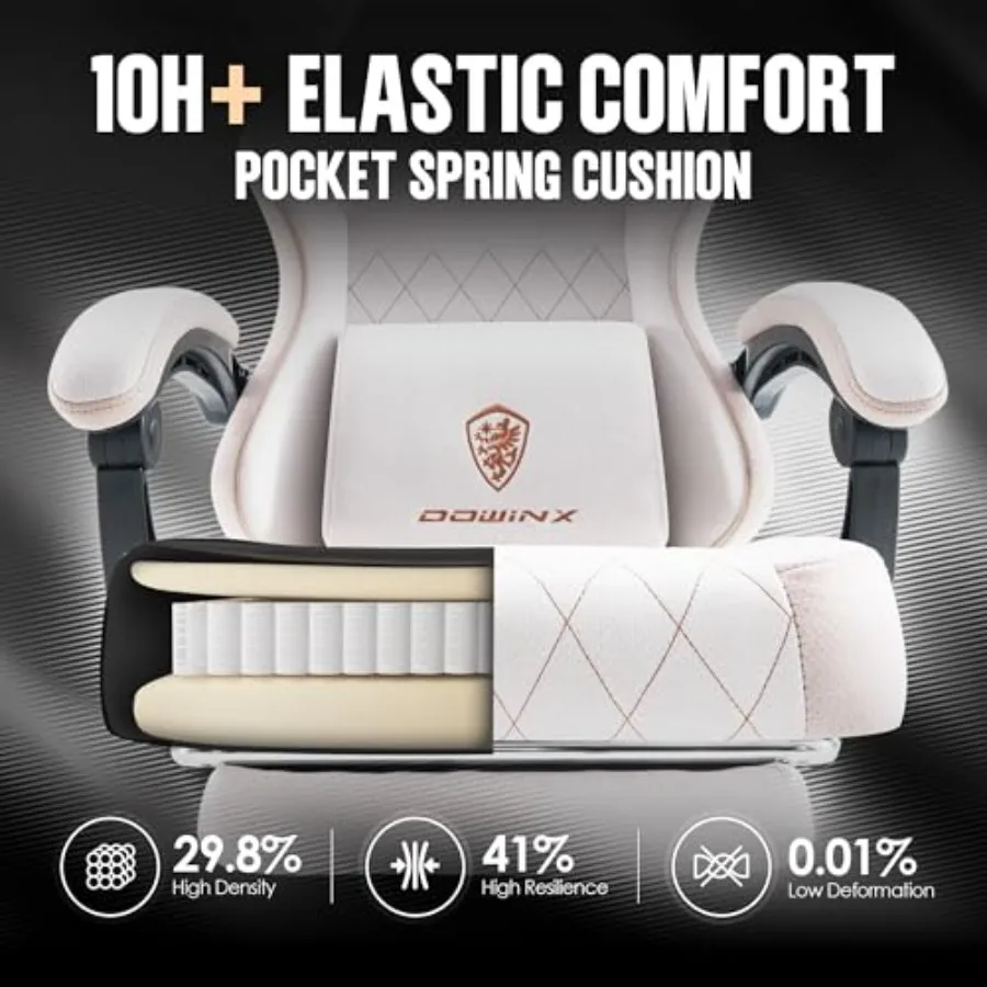 Krzesło gamingowe z poduszką sprężynową, wysokie oparcie, ergonomiczne, obrotowe o 360 stopni, do biura, do gier, z masażem, podparcie lędźwiowe z podnóżkiem.