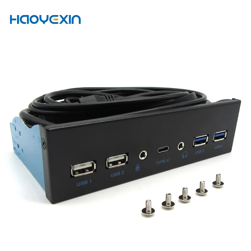 

7 Ports USB 3.0 Hub Spilitter USB 3.1 TYPE-C USB-C Front Panel HD Audio with Power Cable Optical drive position panel 5.25 Inch