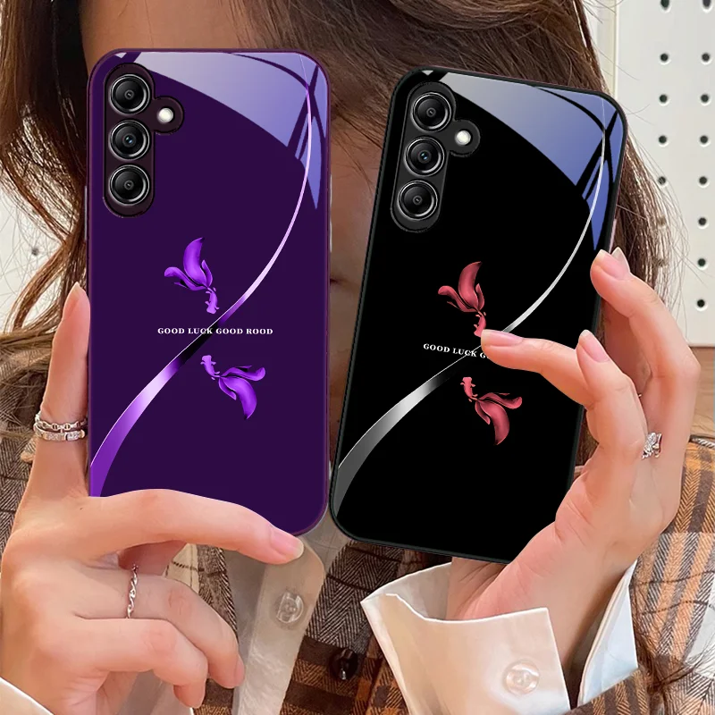 

Two koi black for Samsung Galaxy A14 4G 20 30 52 20S 21S 22 A25 32 33 34 42 50 51 53 54 70 71 72 73 5G Glass Phone Case