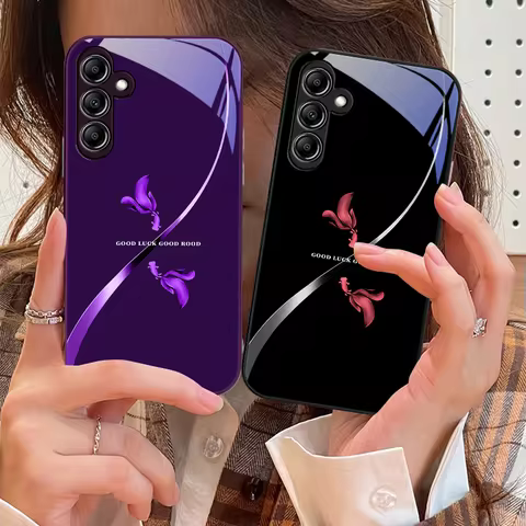 Two koi black for Samsung Galaxy A14 4G 20 30 52 20S 21S 22 A25 32 33 34 42 50 51 53 54 70 71 72 73 5G Glass Phone Case